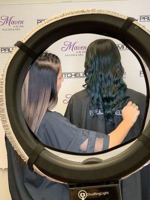 Double process blue balayage by an apprentice! Great job, Amber!