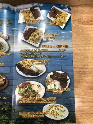 Chicken options and different meat dishes