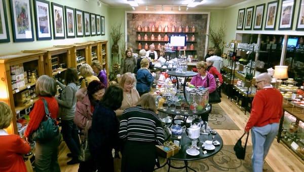 Our monthly evening tea classes draw guests from across the region.