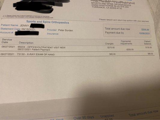 Surprise medical bill weeks later.