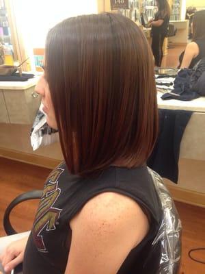 Long layered bob.