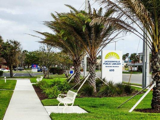 Fresh sod and palms at the Neptune Beach Library