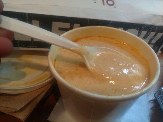 Lobster Bisque. No chunks of lobster but has always been good.