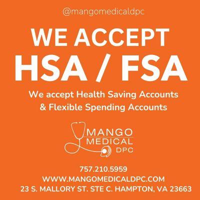 We accept HSA and FSA accounts for your health care.