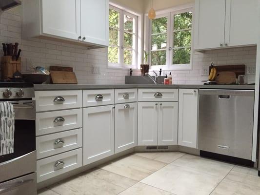 Kitchen backsplash and floor.