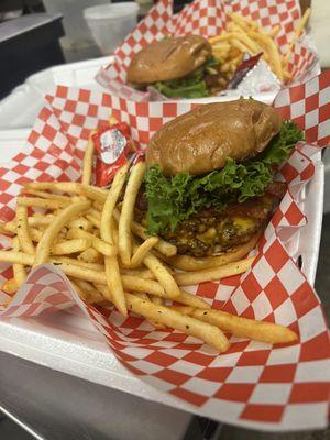 Half pound brisket smash burger with bacon