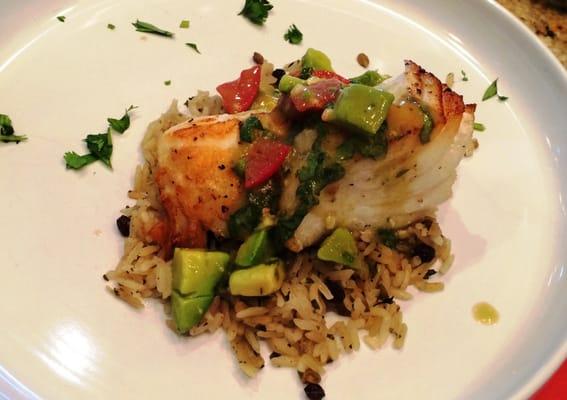 Chilean Sea Bass with Avocado Vinaigrette