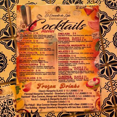 Menu des cocktails