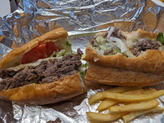 A steak and cheese with no cheese almost no meat for $10.