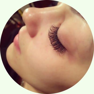 Full set of eyelash extensions.