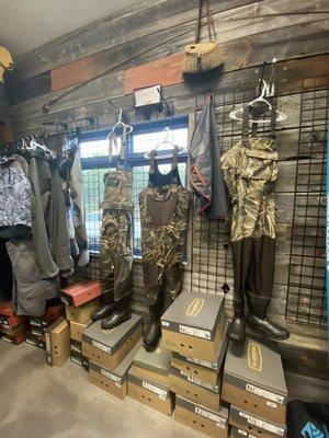 Waterfowl hunting equipment including decoys, ammo and waders