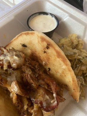 Chicken bacon pita with fried pickle slices