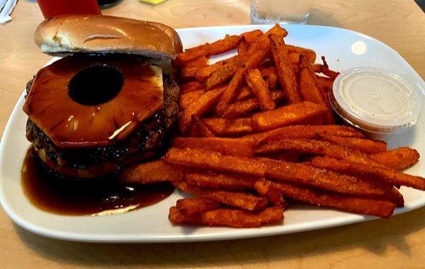 Teriyaki Burger and sweet potato fries