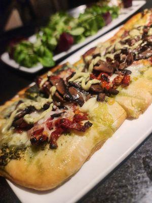 Wild Mushroom Flatbread (Background: Roasted Beet Salad)