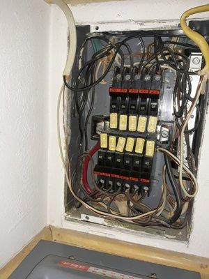 Failing Federal Pacific sub panel in closet. I highly recommend replacing any (FPE panels boxes).