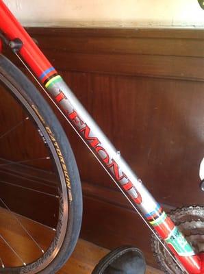 The repaired LeMond downtube.