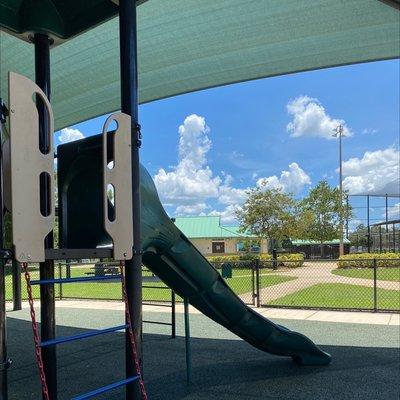 Fenced in, covered playground