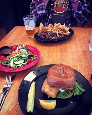 Haddock sandwich, brisket dinner