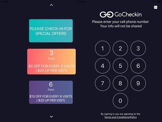 Try our New Reward Program GoCheck-in for Special Offers