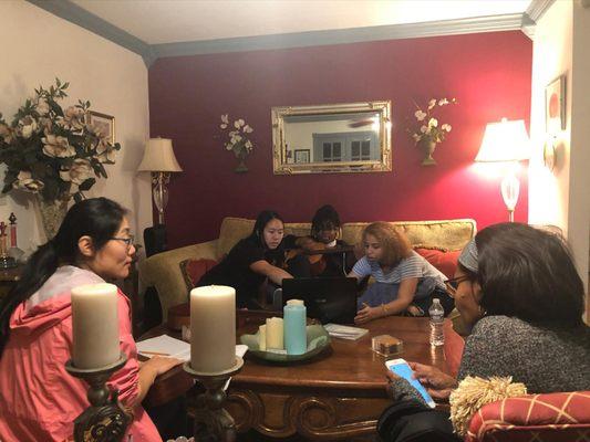 Young people's Bible study meeting.