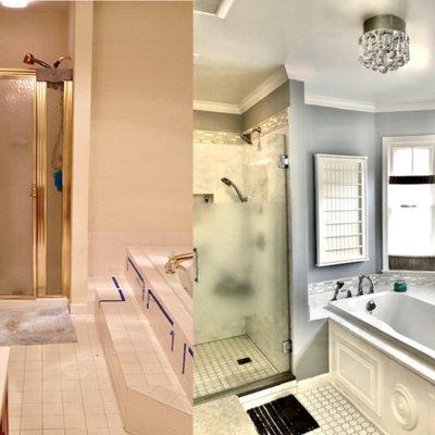 Glamour spa remodel before & after bathroom