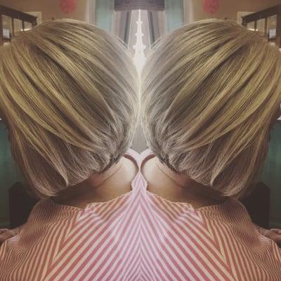 Beautiful natural gray hair stacked bob