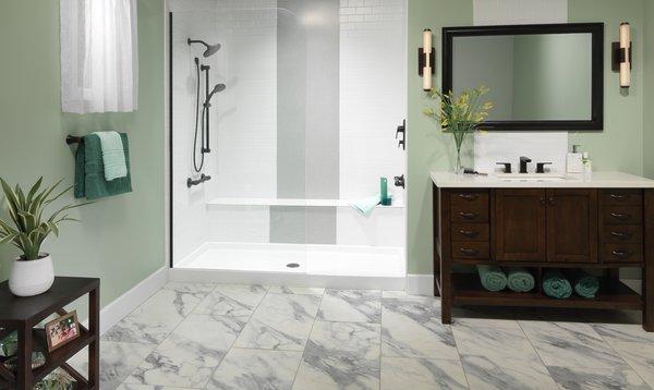 Oversized Shower with Bench. Accent the walls with subway tile.