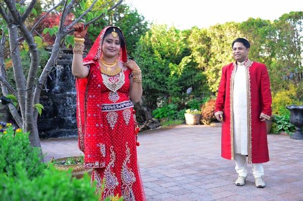 A beautiful couple in traditional clothing on their wedding day