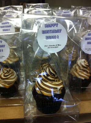 Individual Cupcake Birthday Favors. This picture features our Campfire Cupcake!