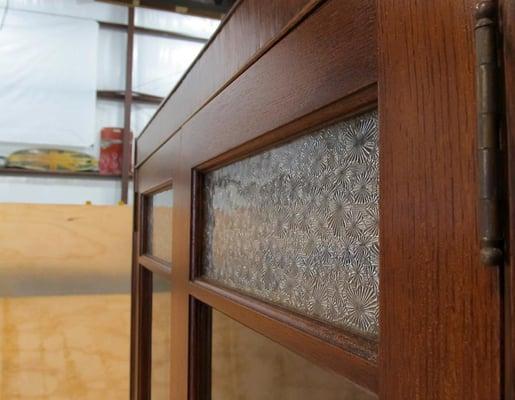 oak curio cabinet with shellac dye and satin varnish finish