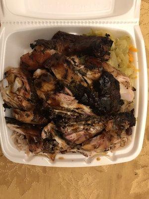 Jerk Chicken, Rice and Peas with Cabbage