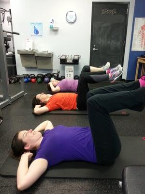 Female group session. Busting those abs! FUN! FUN! FUN!