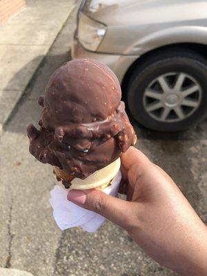 Medium dipped mint chocolate chip cone