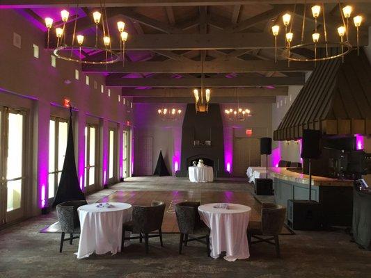 Indoor club lighting for a beautiful wedding reception.