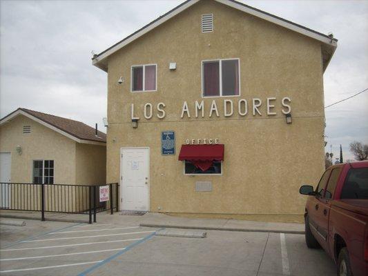 Los Amadores Motel office entrance on Stamoules Avenue near 7th Street, Mendota, CA