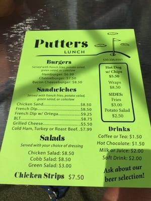 Putters menu