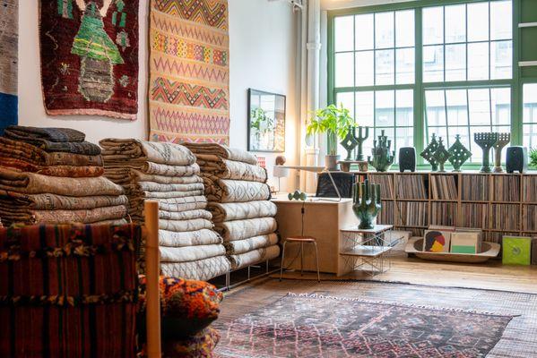 An image of the Breuckelen Berber showroom at Industry City Brooklyn. Come visit to see our current collection of Moroccan rugs.