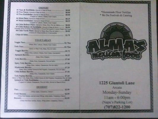 Alma's Mexican Food - GIUNTOLI LANE Menu