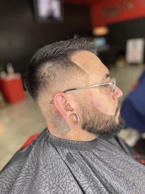 Mid fade with beard line up