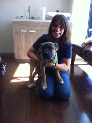 Thor with Dr. Dee! He has really grown up with Kama'aina Pet Hospital. He started here at only 8 pounds!