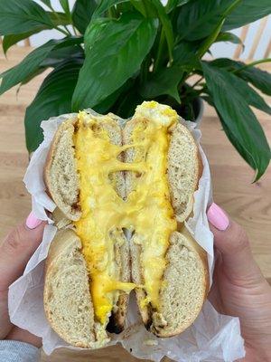 Egg and cheese on a bagel