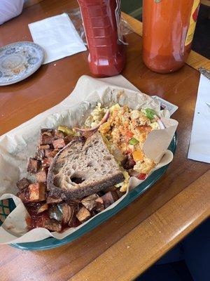 Breakfast veggie scrambler with (TONS OF) potatoes and toast!