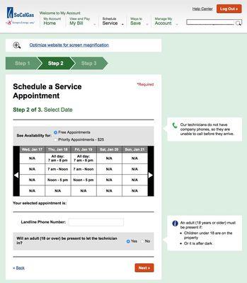 Gas company so prompt and on time. I really love the Saturday visit option. Scoff.