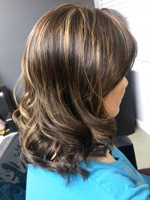 Dark brown color and honey highlights