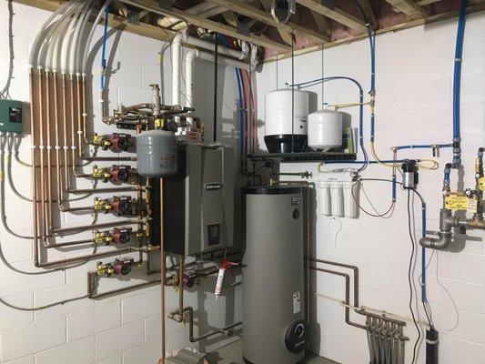 Here is a installation done by our guys who installed a boiler, indirect fired water heater, water softener, and a reverse osmosis system.