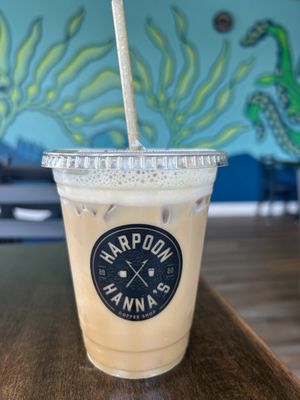 Vanilla bean iced latte with oat milk