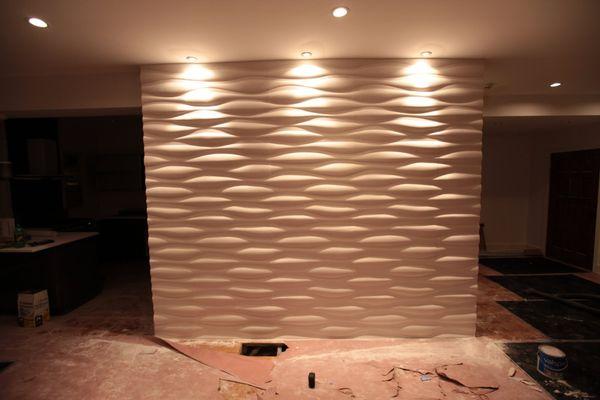 TEXTURED INTERIOR WALL WITH 3 RECESSED LIGHTS