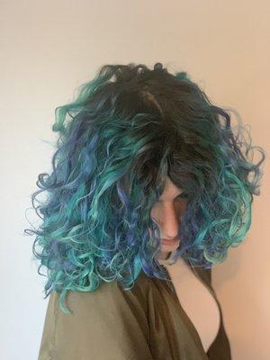 Vivid color with a curly cut