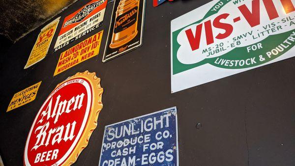 Check out our vintage signs hung around the taproom.