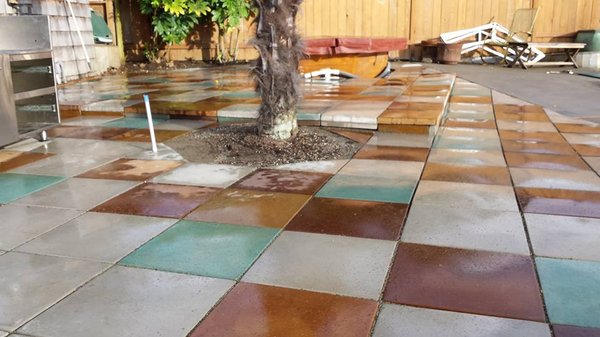 Acid stained oasis paver patio